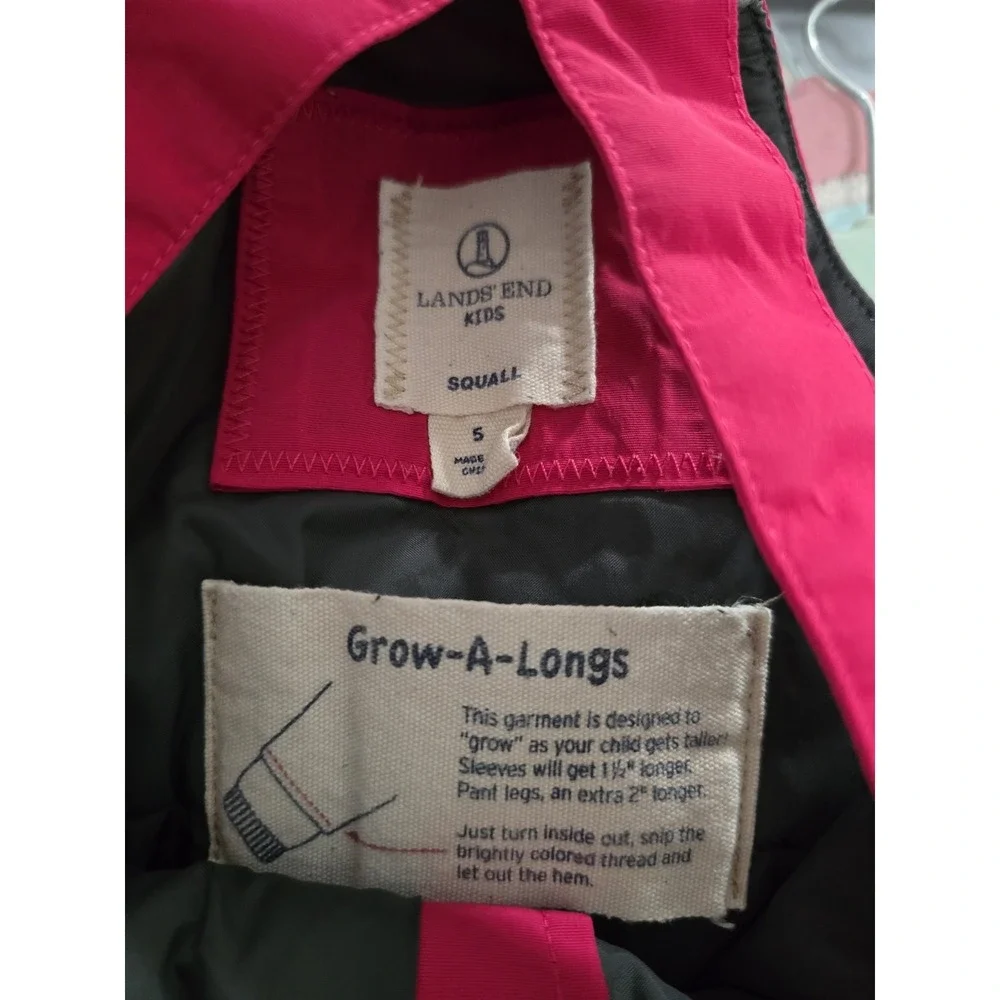 Lands' End Snow Bibs Kids‎ 5 Pink Insulated Nylon Grow A Long Adjustable Straps